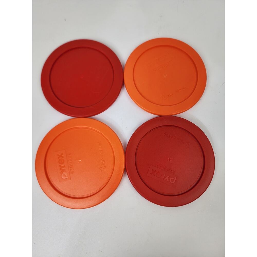 4 Pyrex 7200-PC 2 Cup Plastic Storage Replacement Lid Covers Orange & Red